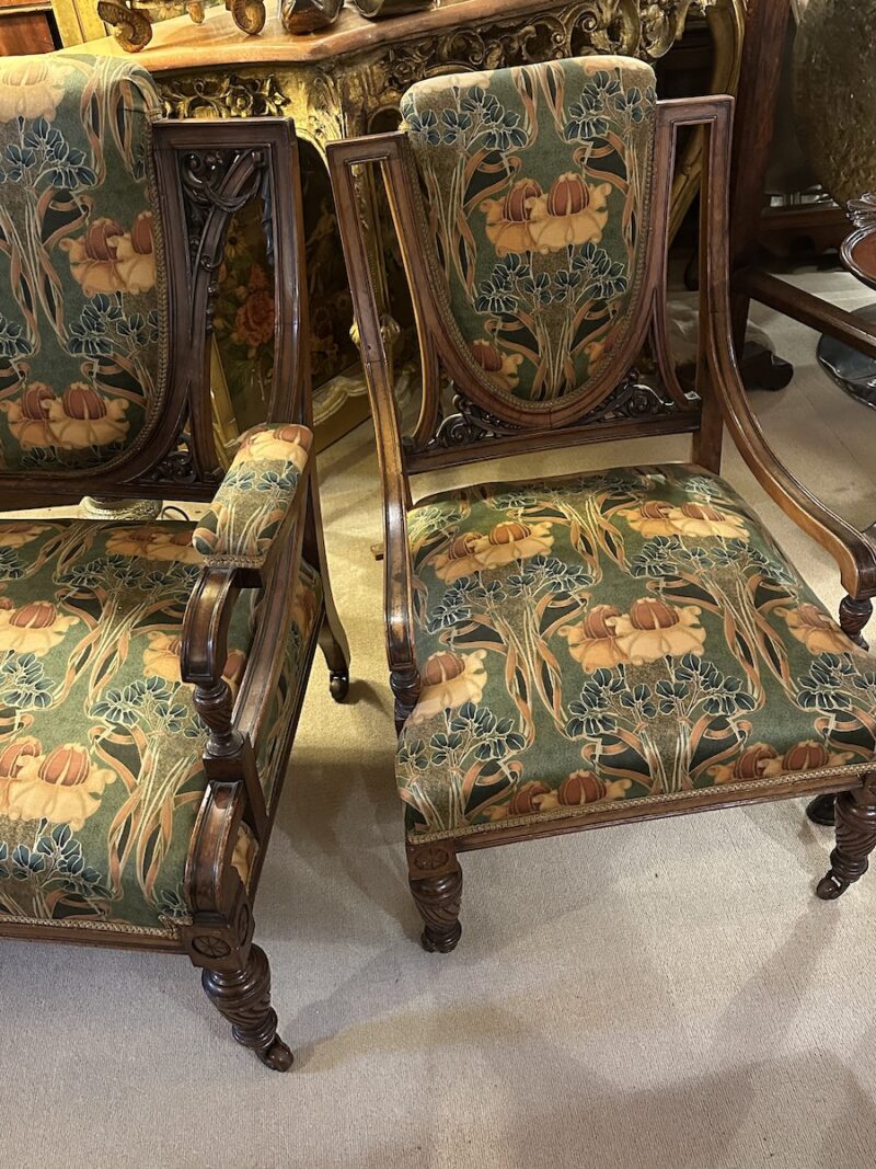 Art Nouveau Carved Walnut 3 Piece Salon Suite - Image 3