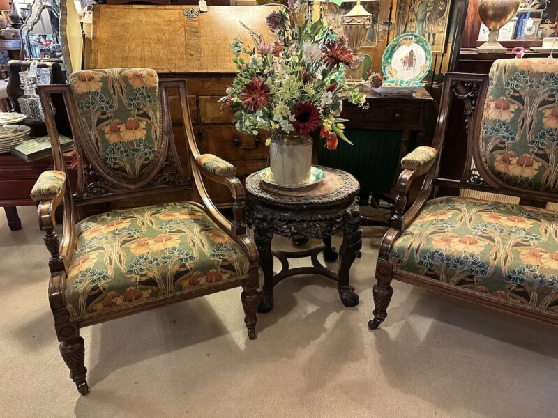 Art Nouveau Carved Walnut 3 Piece Salon Suite - Image 2