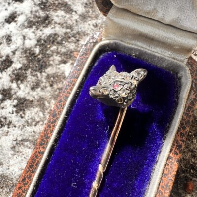 Gold Stock Pin - Diamond Encrusted 'Fox Head' with Ruby Eyes