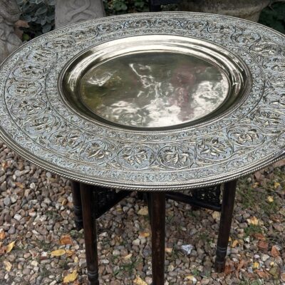 Chased Brass Tiffin Table on Carved Folding Stand