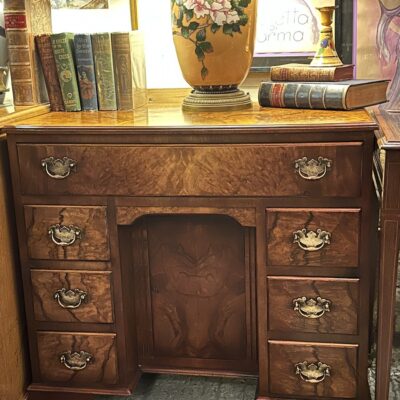 Georgian Style Walnut Kneehole Pedestal Desk with Brass Handles