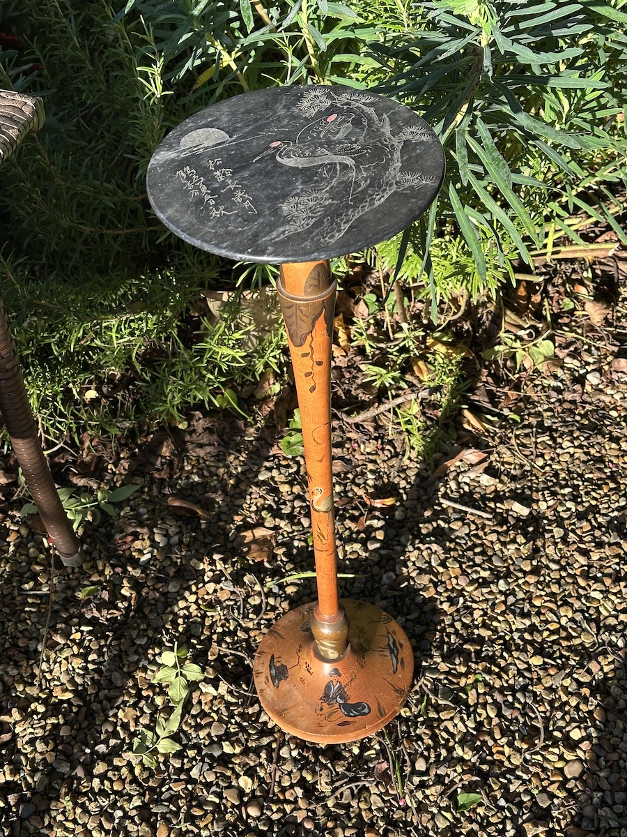 Chinese Hand Painted Stand with Engraved Marble Top