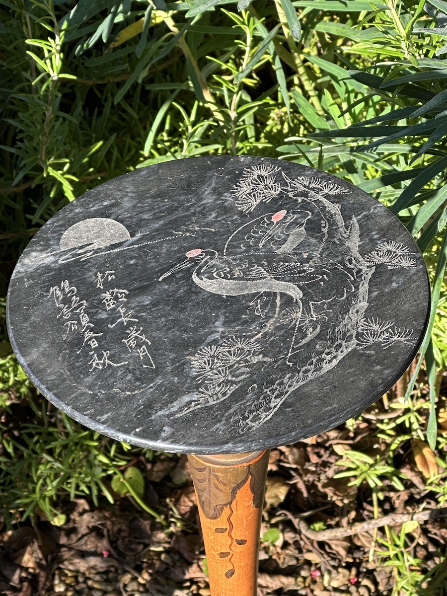 Chinese Hand Painted Stand with Engraved Marble Top - Image 2