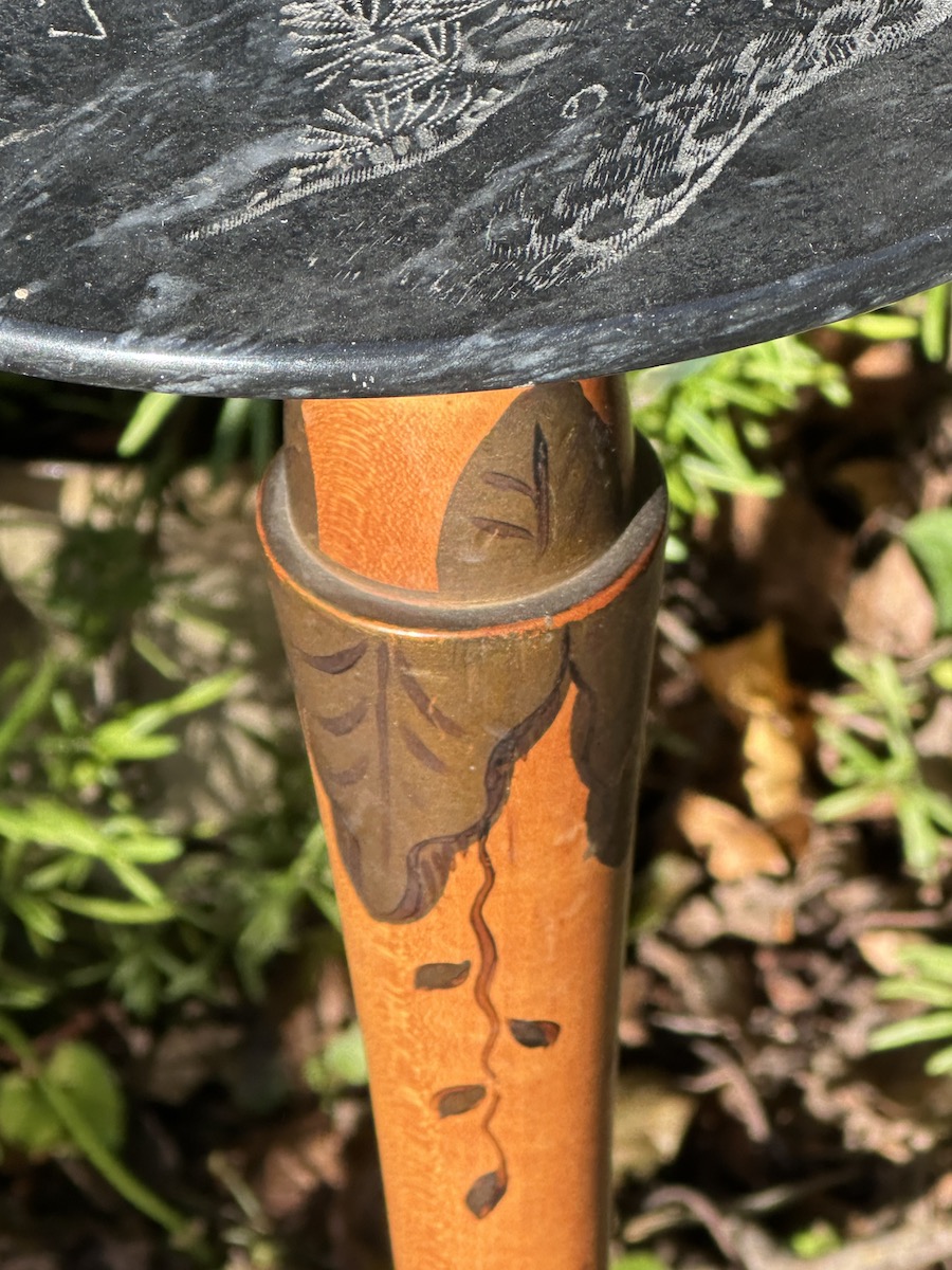 Chinese Hand Painted Stand with Engraved Marble Top - Image 3