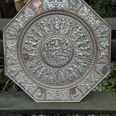 Indian Tanjore - Copper & Embossed Overlaid Silver Octagonal Tray