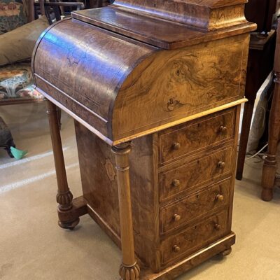 Victorian Burr Walnut Cylinder Top Davenport