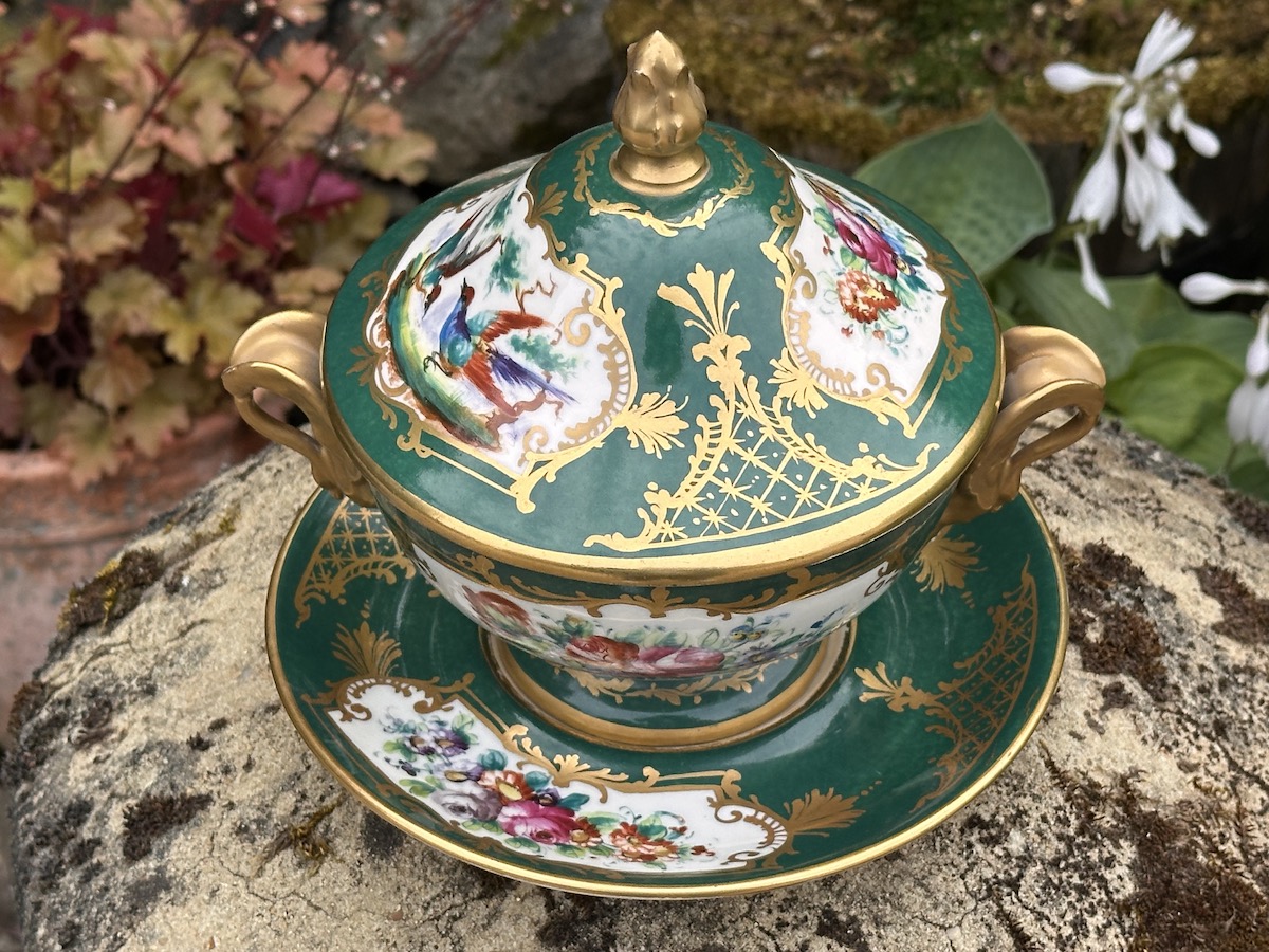 LE TALLEC Paris Hand Painted & Gilded French Porcelain Tureen & Stand